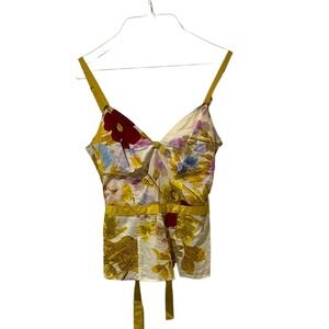 Tracy Reese Yellow Floral‎ Cotton Bustier Camisole Top Tie Back Size 6